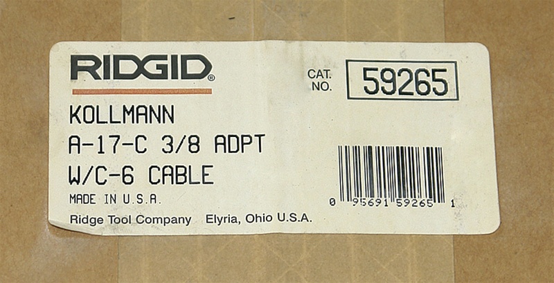 Parts4heating.com: RIDGID 59265 A-17-C 3/8 ADPT W C-6 CABLE